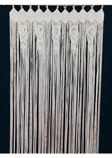 El Yapımı Boncuklu Pamuk Makrome Kapı Perdesi - Doğal Ahşap Boncuklu Dekor fiyatları