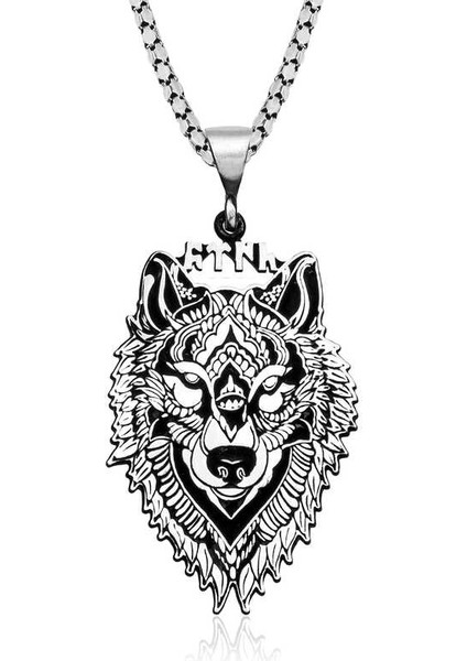 ​blackcraft 925 Ayar Gümüş Göktürkçe Türk Yazılı Kurt Gümüş Kolye