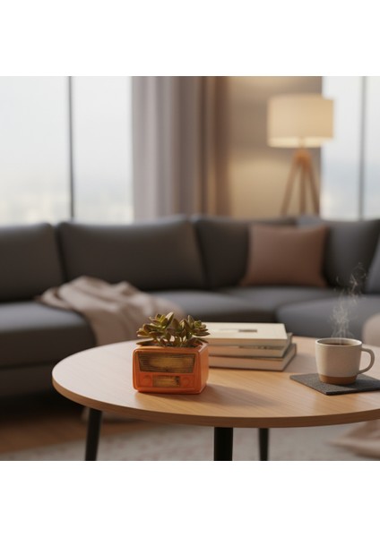Retro Radyo Sukulent Saksısı ve Kalemlik - Masaüstü Dekoratif Organizer Turuncu 12*8 fiyatları