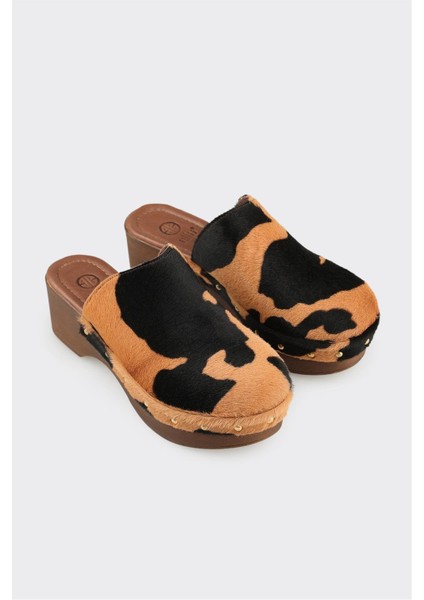 Bej Hayvan Desenli Deri Kadın Terlik fiyatları