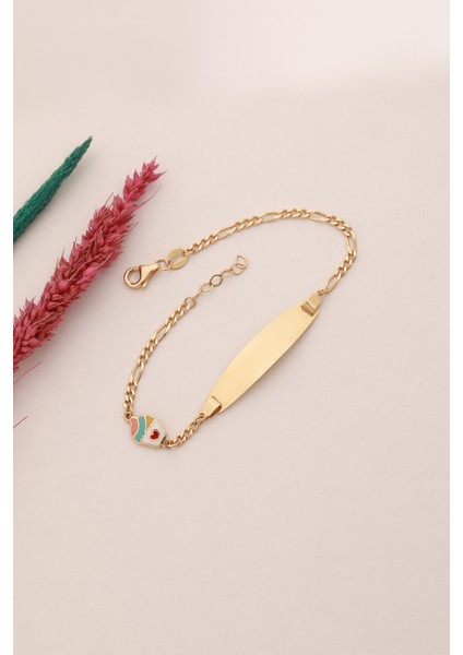 14 Ayar Altın Cupcake Detaylı Plaka Bileklik