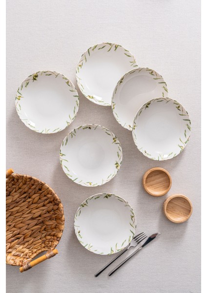 Olive 20 cm Yemek Tabağı 6’lı Set – Premium Porselen, Zeytin Desenli fiyatları