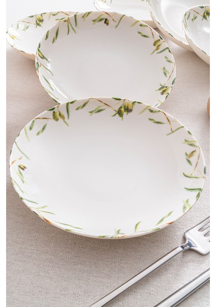 Olive 20 cm Yemek Tabağı 6’lı Set – Premium Porselen, Zeytin Desenli modelleri