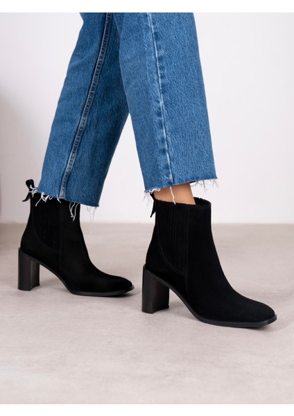 Lucia Siyah Süet Hakiki Deri Kadın Bot modelleri