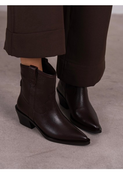 Medea Kahve Hakiki Deri Kadın Bot