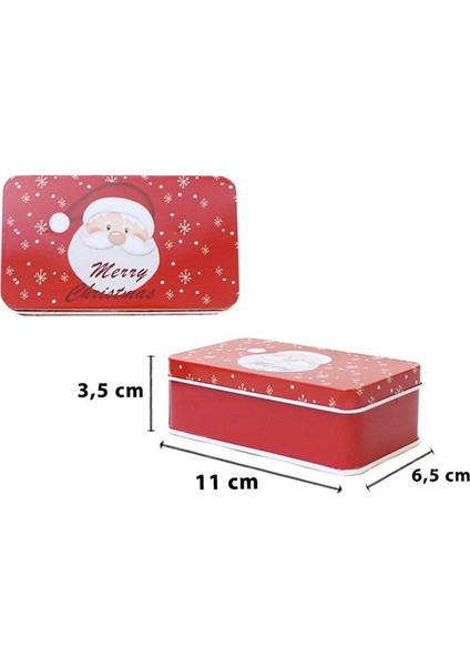 Yılbaşı Temalı Mini Dikdörtgen Teneke Kutu Noel Baba Desenli Kırmızı 11 cm modelleri