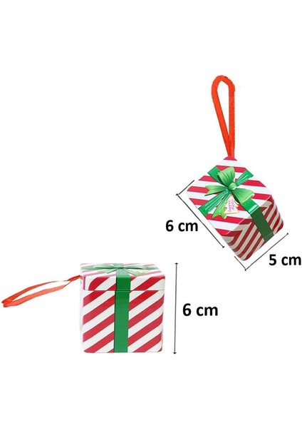 Hediye Paketi Şeklinde Yılbaşı Ağaç Süsü Metal Hediye Kutusu Kırmızı-Beyaz 6 cm modelleri