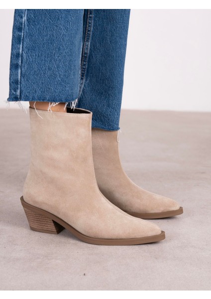 Piora Bej Süet Hakiki Deri Kadın Bot