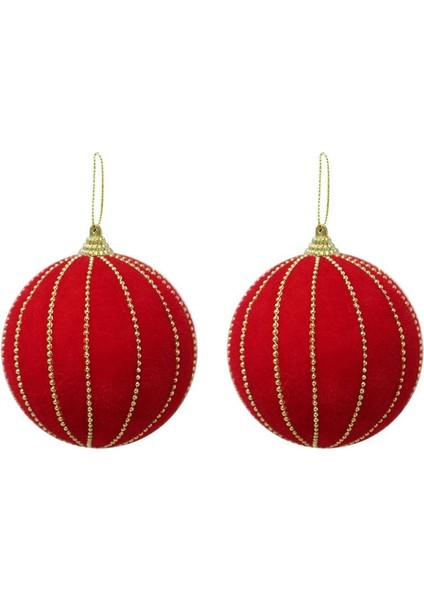 Kadife Yılbaşı Topu – Altın Boncuk Detaylı Çam Ağacı Süsü Kırmızı 10 cm 2'li fiyatları