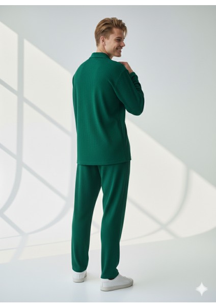 Unisex Fitilli Gömlek Yaka Uzun Kol Cepli Beli Lastikli 2'li Takım modelleri