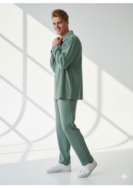 Unisex Fitilli Gömlek Yaka Uzun Kol Cepli Beli Lastikli 2'li Takım fiyatları