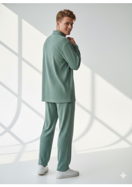 Unisex Fitilli Gömlek Yaka Uzun Kol Cepli Beli Lastikli 2'li Takım modelleri