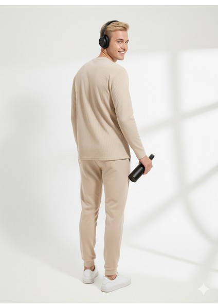 Unısex Fitilli Bisiklet Yaka Uzun Kollu Baskılı 2'li Takım modelleri