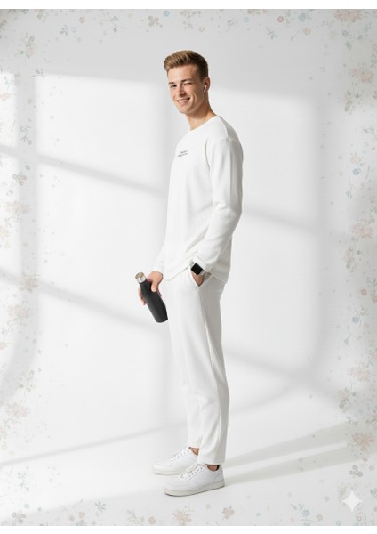 Unısex Fitilli Bisiklet Yaka Uzun Kollu Baskılı 2'li Takım fiyatları