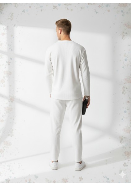 Unısex Fitilli Bisiklet Yaka Uzun Kollu Baskılı 2'li Takım modelleri