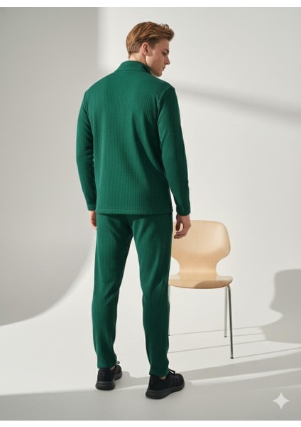 Unisex Fitilli Gömlek Yaka Fermuarlı Cepli Beli Lastikli Triko Alt Üst Takım modelleri