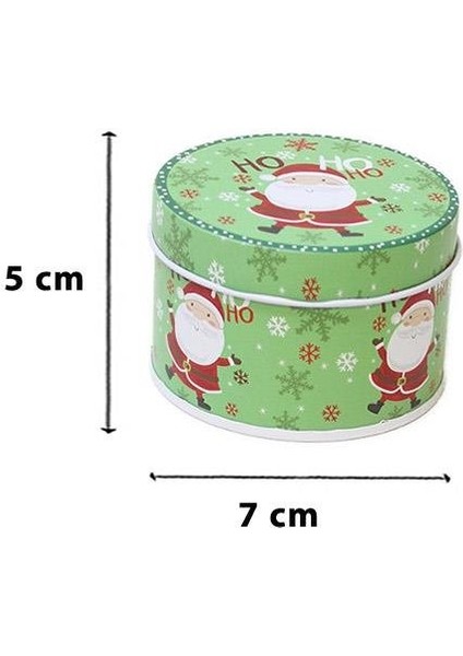 Yılbaşı Temalı Mini Yuvarlak Teneke Kutu Noel Baba Desenli Yeşil 5 cm modelleri