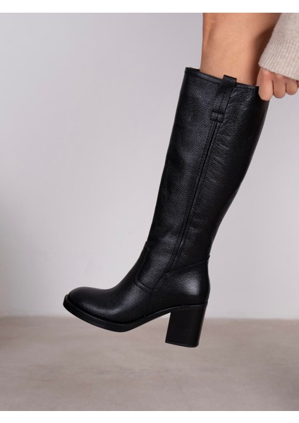 Nives Siyah Hakiki Deri Kadın Çizme