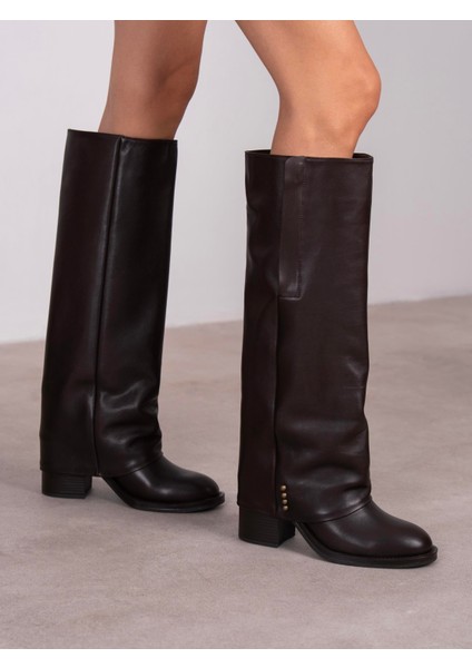 Bully Kahve Hakiki Deri Kadın Çizme