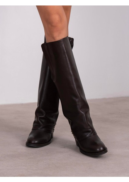 Bully Kahve Hakiki Deri Kadın Çizme modelleri