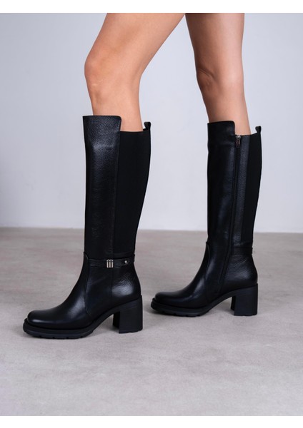 Fauna Siyah Hakiki Deri Kadın Çizme
