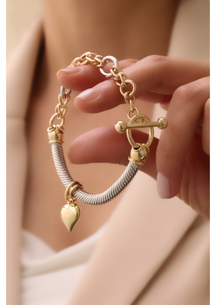 14 Ayar Altın Kalp Charm Bileklik modelleri