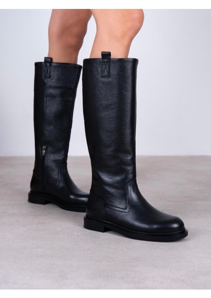Nessa Siyah Hakiki Deri Kadın Çizme