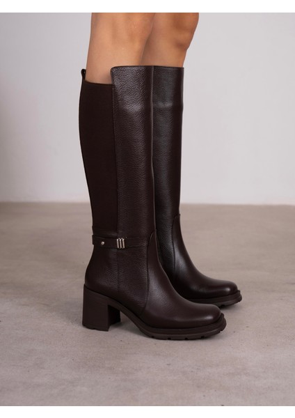 Fauna Kahve Hakiki Deri Kadın Çizme