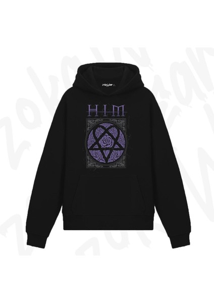 Roses Him Tasarım Baskılı Kapşonlu Sweatshirt