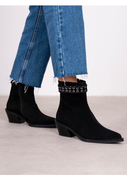 Kora Siyah Süet Hakiki Deri Kadın Bot modelleri