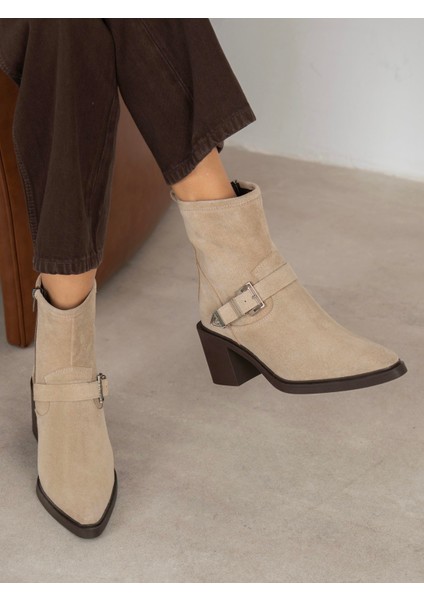 Pulina Bej Süet Hakiki Deri Kadın Bot fiyatları