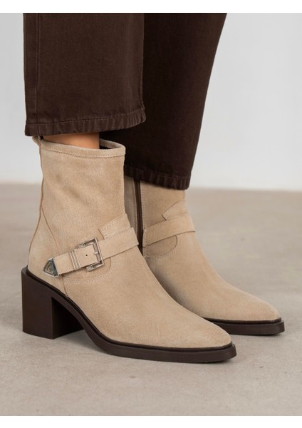 Pulina Bej Süet Hakiki Deri Kadın Bot modelleri