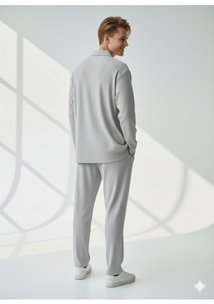 Unisex Fitilli Gömlek Yaka Uzun Kol Cepli Beli Lastikli 2'li Takım modelleri