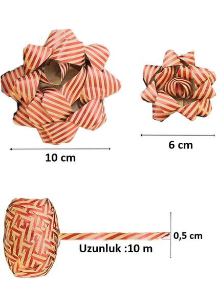 Hediye Paketleme Seti Kağıt Fiyonk ve Kurdele Kırmızı-Kraft Çizgili 3'lü fiyatları