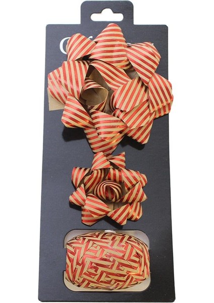 Hediye Paketleme Seti Kağıt Fiyonk ve Kurdele Kırmızı-Kraft Çizgili 3'lü modelleri