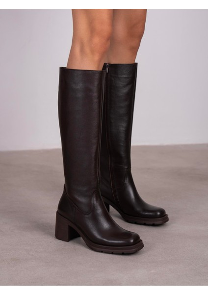 Como Kahve Hakiki Deri Kadın Çizme