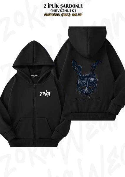 Unisex Donnie Darko V2 Baskılı Oversize Sırt Baskılı Fermuarlı Kapşonlu Hırka