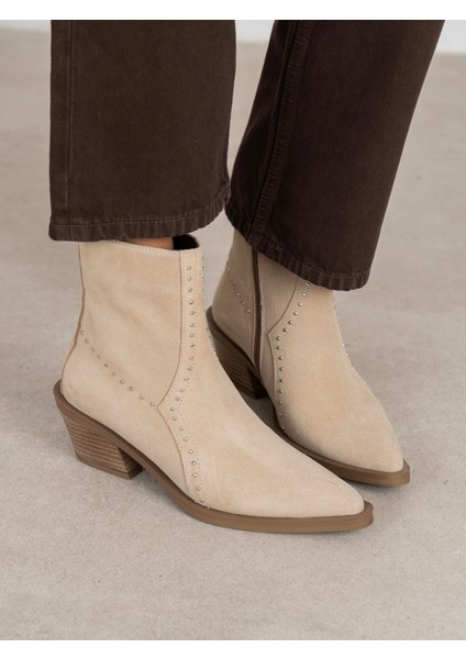 Ruxan Bej Süet Hakiki Deri Kadın Bot modelleri