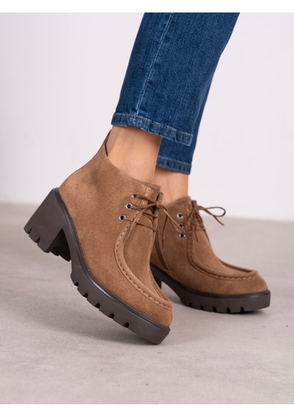 Arwen Camel Süet Hakiki Deri Kadın Bot