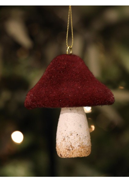 Yılbaşı Ağaç Süsü Asılabilir Kadife Dokulu Mantar Figürlü Dekoratif Süs Bordo 10 cm