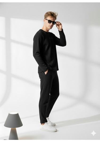 Unısex Fitilli Bisiklet Yaka Uzun Kollu Baskılı 2'li Takım fiyatları