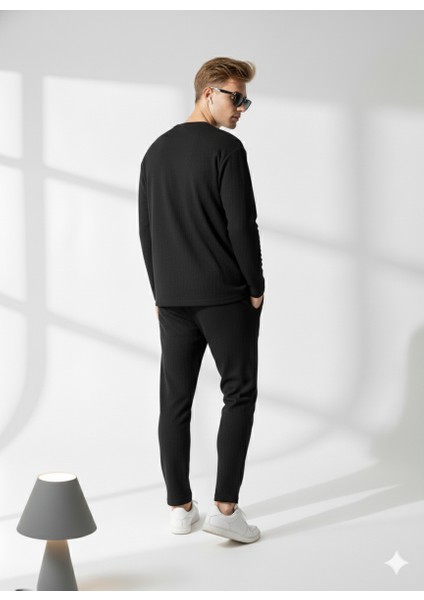 Unısex Fitilli Bisiklet Yaka Uzun Kollu Baskılı 2'li Takım modelleri