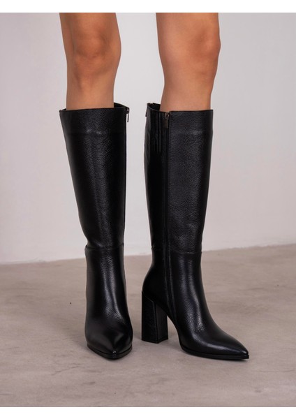 Fres Siyah Hakiki Deri Kadın Çizme modelleri