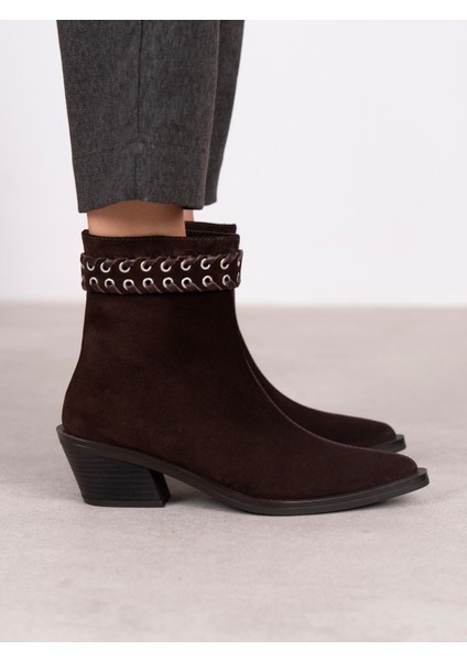 Kora Kahve Süet Hakiki Deri Kadın Bot