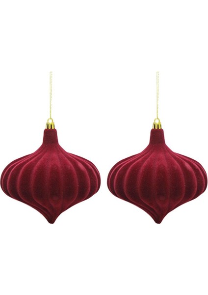 Kadife Yılbaşı Topu – Damla Form Çam Ağacı Süsü Bordo 13 cm 2'li modelleri