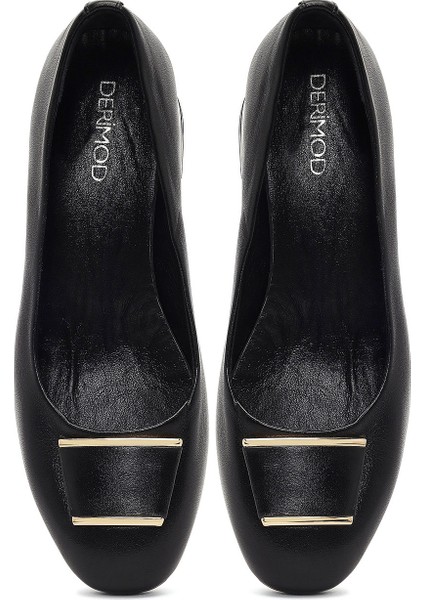 Kadın Siyah Kısa Kalın Topuklu Deri Topuklu Ayakkabı 25AFD412518