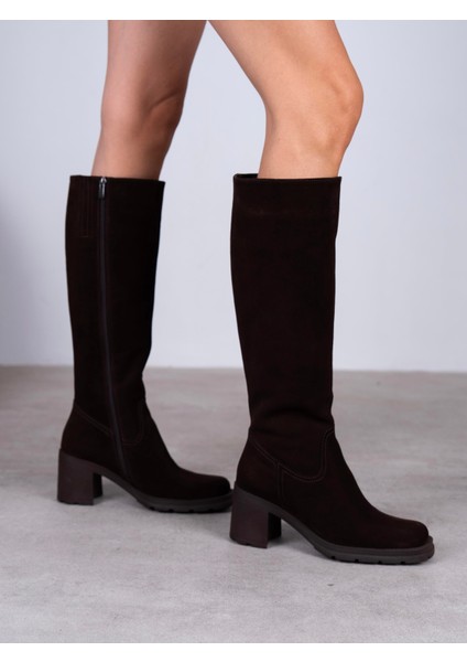 Como Kahve Süet Hakiki Deri Kadın Çizme