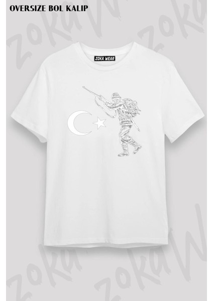 Unisex Oversize Kalıp Türk Askeri Tasarım Baskılı Tshirt