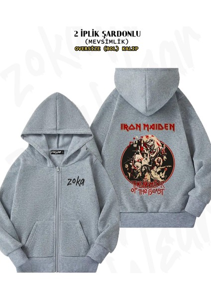 Unisex Iron Maiden Number Baskılı Oversize Sırt Baskılı Fermuarlı Kapşonlu Hırka