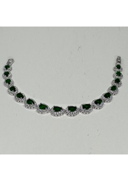 Gümüş Yeşil Zirkon Damla Taşlı 925 Ayar Kadın Bileklik - Doğum Günü, Sevgililer Günü, Anneler Günü, Yıldönümü Hediyesi - 18 cm modelleri